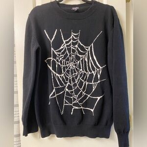 Straight To Hell Black and White Spider Web Crewneck Sweater Size Large